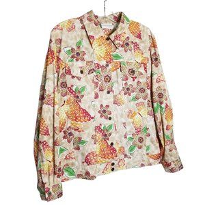 Alfred Dunner Size 12 Jacket Lightweight Denim Butterfly Floral Cotton Pockets